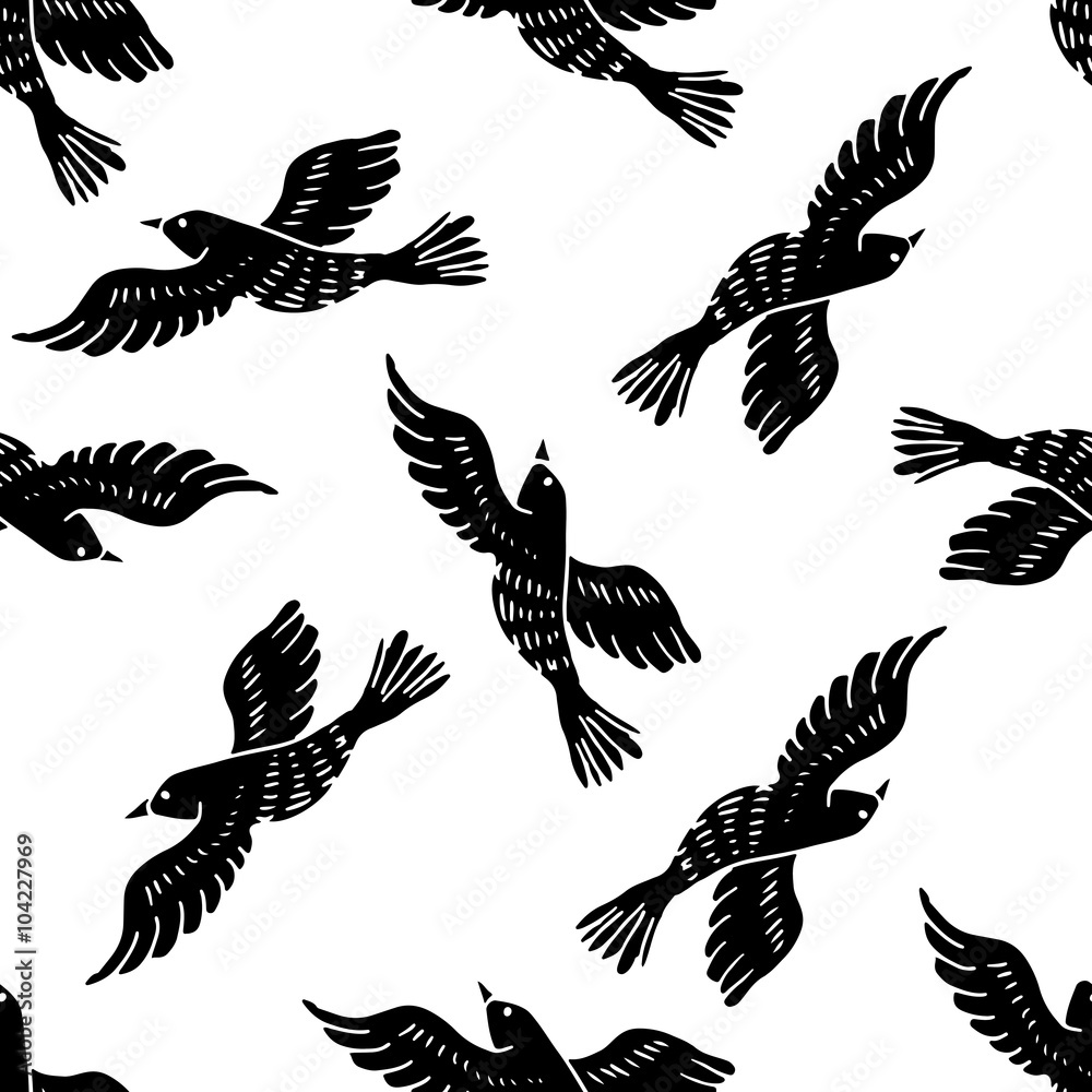 Vector abstract seamless pattern with birds. Vector abstract seamless pattern with birds.
