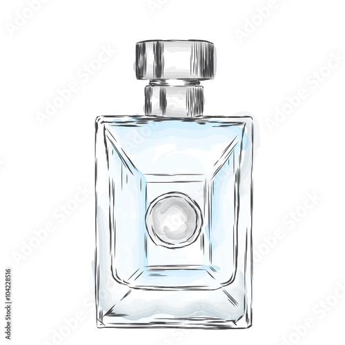 Men's fragrance. The bottle of toilet water in the vector. Male fragrance. Perfume watercolor. Hand drawing perfumes.