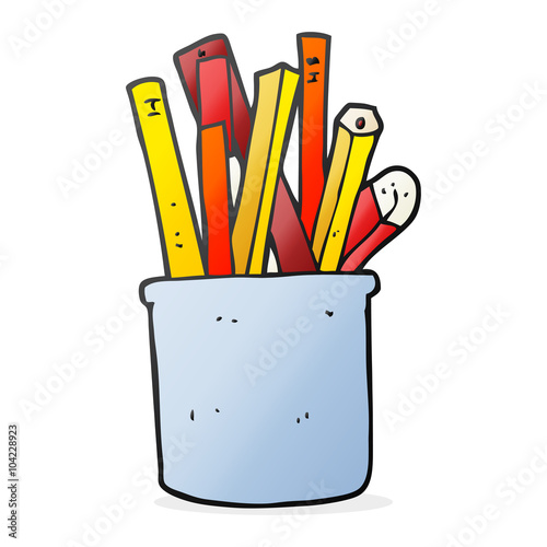 cartoon desk pot of pencils and pens
