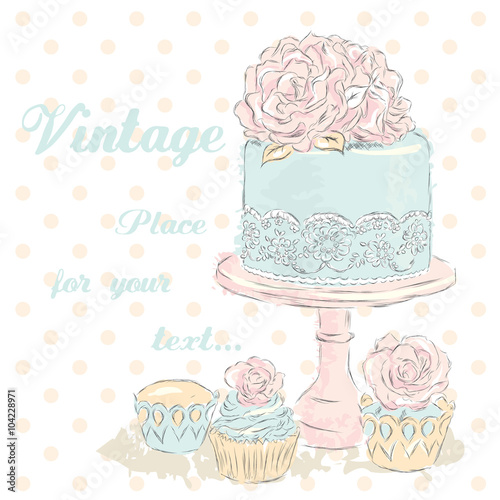 Wedding cake vector . Watercolor. Wedding card . Vintage .
