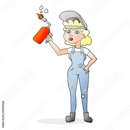 cartoon woman welding