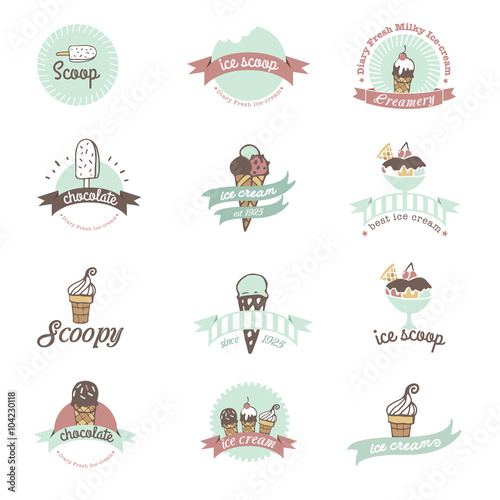 Vintage Retro Ice Cream Badges And Labels.