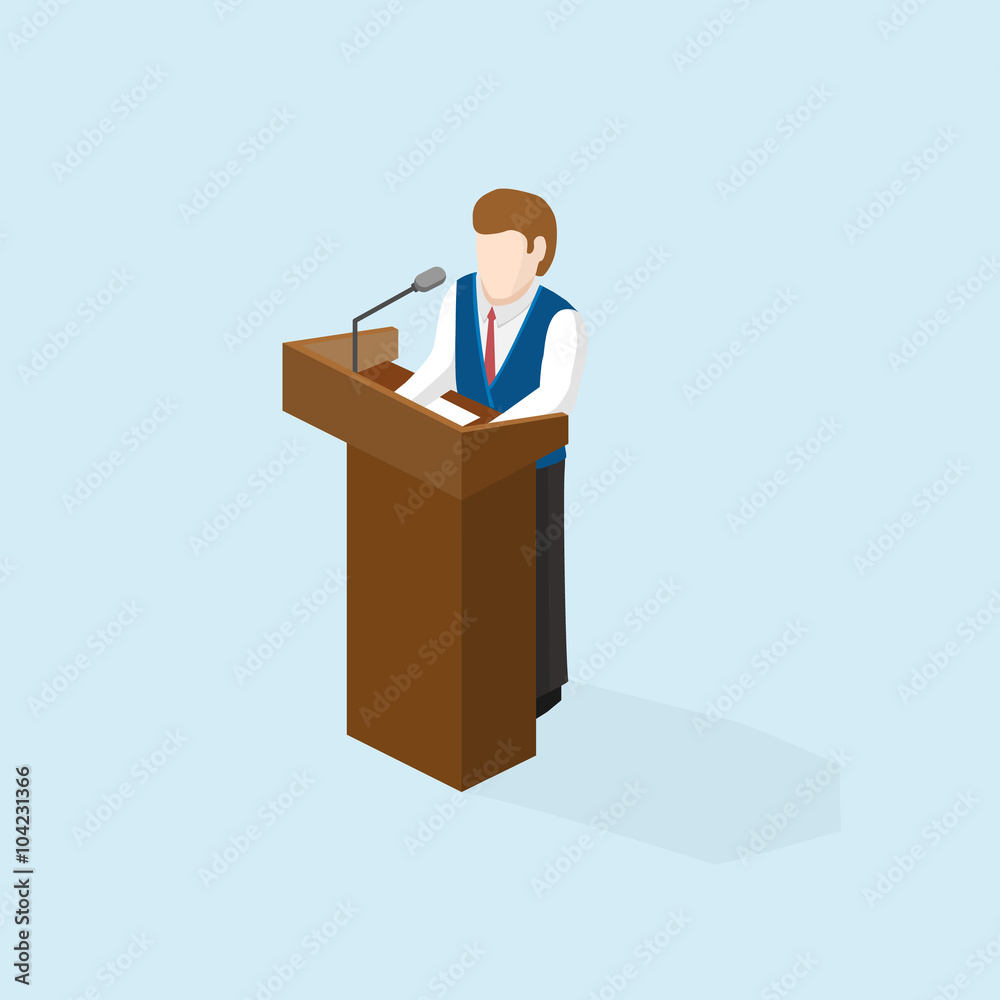 Business man public speaker staying in the pulpit Business man public speaker staying in the pulpit
