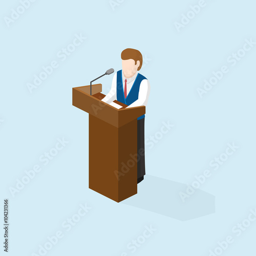 Business man public speaker staying in the pulpit 