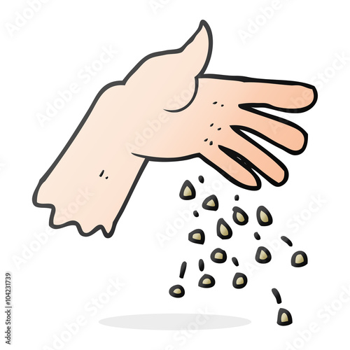 cartoon hand spreading seeds