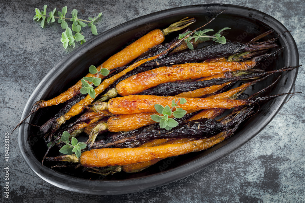 Roasted Baby Carrots Horizontal Overhead View