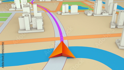 GPS navigation concept. Arrow moving forward on a map. Seamless loop.