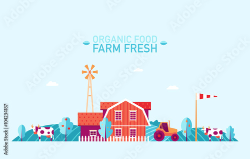 Farm landscape flat organic food fresh vector