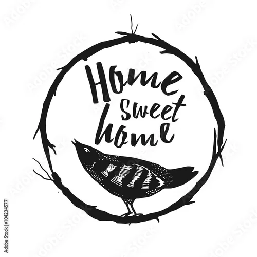 Naklejka na ścianę W domu najlepiej, ręcznie rysowane plakat.