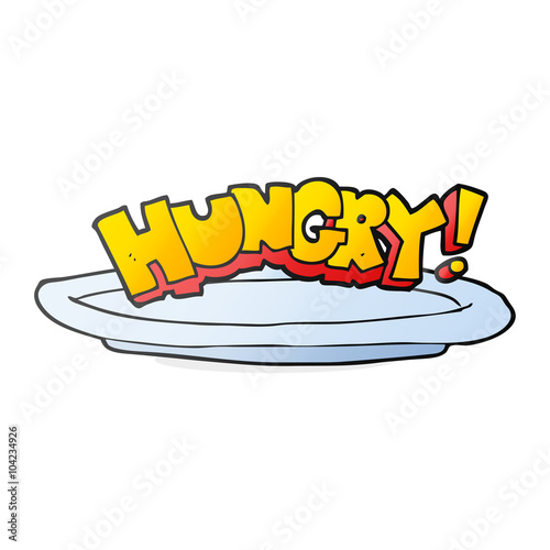 cartoon empty plate with hungry symbol