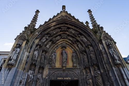 The Netherands. Maastricht. Decorative architectural elements of over the entrance to Basilica of Saint Servatius. It was built around the year 1000 AD. photo