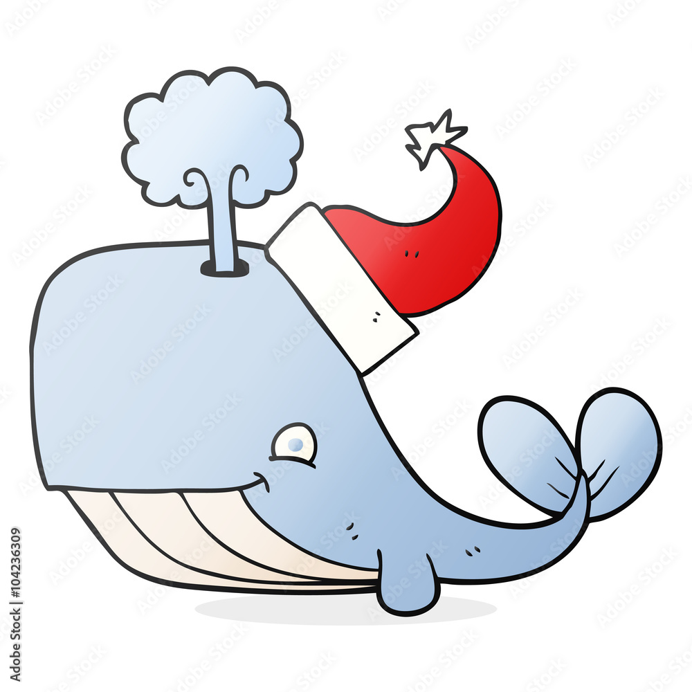 Naklejka premium cartoon whale wearing christmas hat