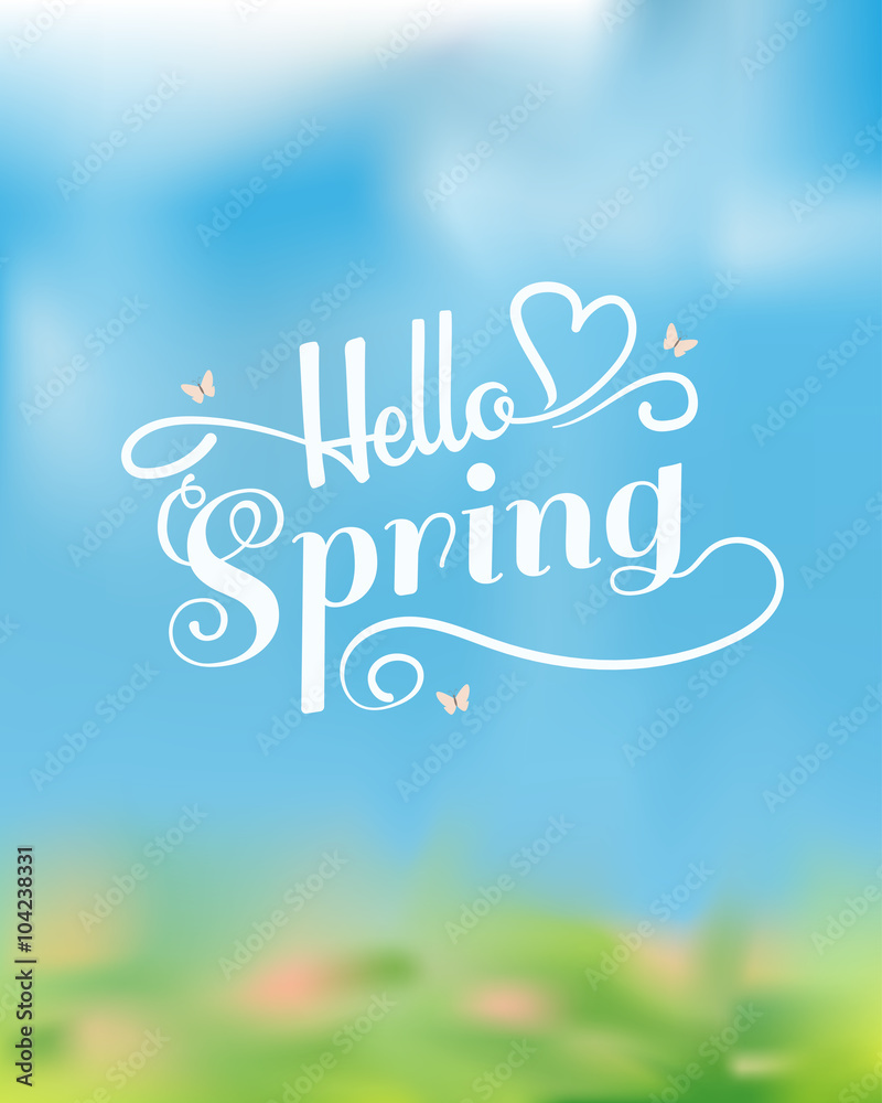spring season, sky background and  typographic. vector