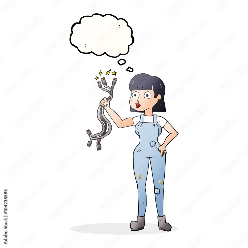 thought bubble cartoon female electrician