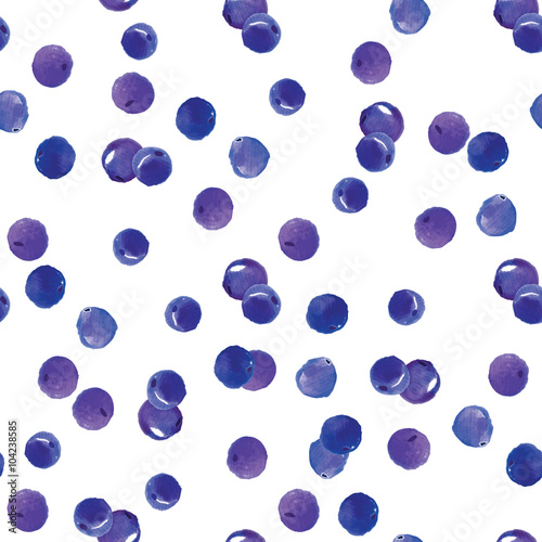 Seamless pattern with watercolor blueberries indigo white backgr