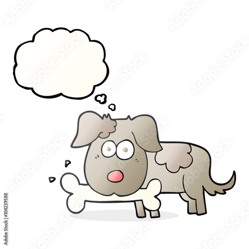 thought bubble cartoon dog with bone
