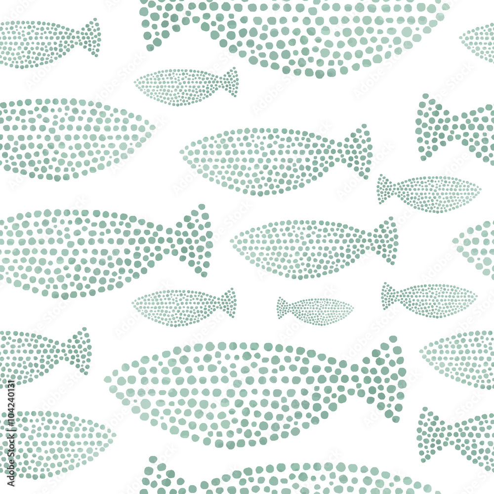Light watercolor fishes. Seamlessly tiling fish pattern. Vector.