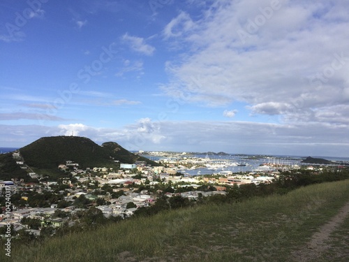 View from Cole Bay Hill shows Simpson Bay Lagoon, which is partly in the Dutch half if the island, Sint Maarten, and partly in the French part, Saint Martin. 