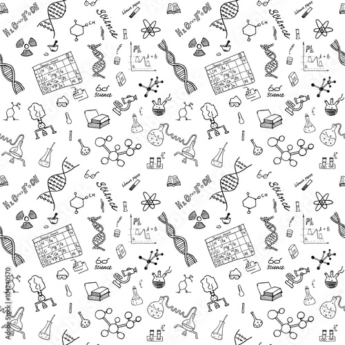 Chemistry and science seamless pattern with sketch elements Hand Drawn Doodles background Vector Illustration