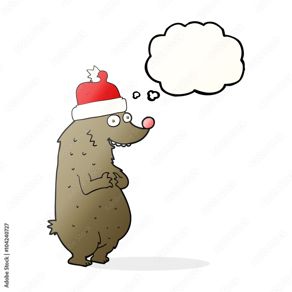 thought bubble cartoon bear wearing christmas hat thought bubble cartoon bear wearing christmas hat