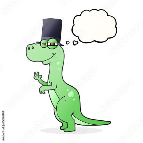 thought bubble cartoon dinosaur wearing top hat