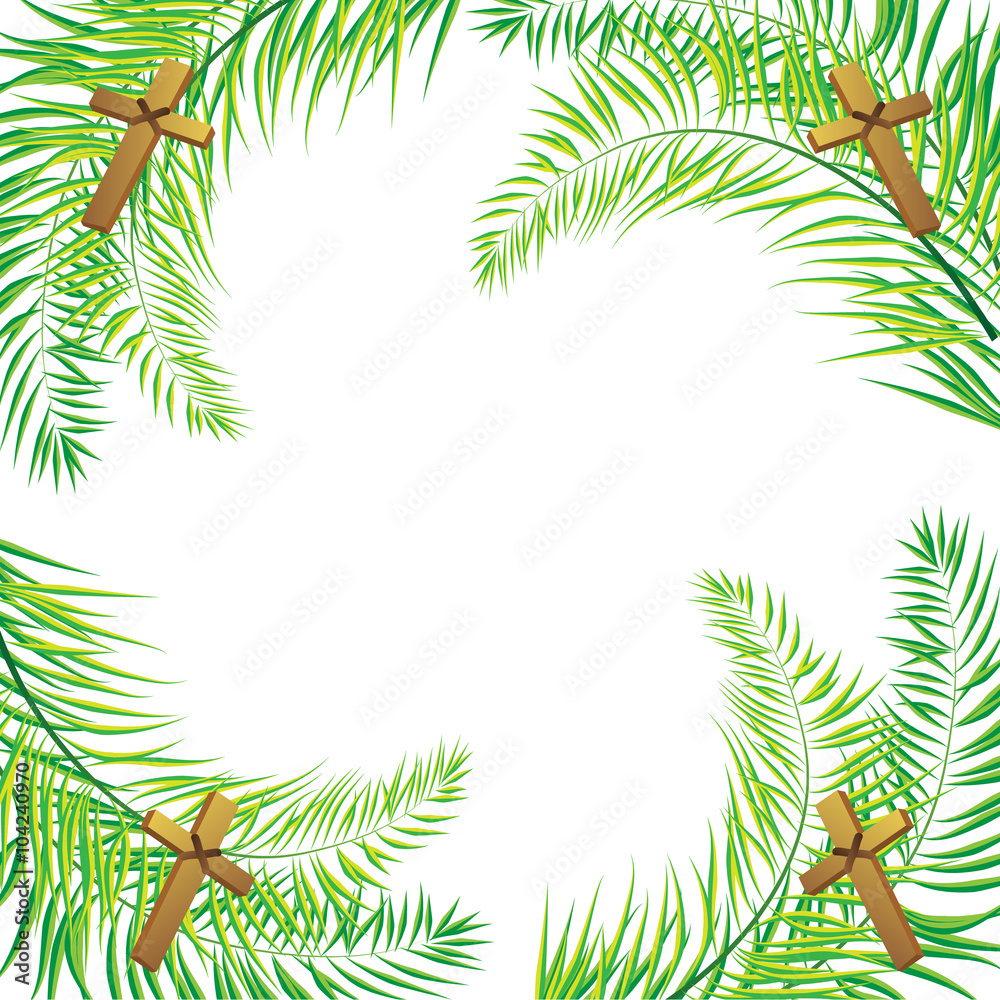Palm Sunday frond and cross  vector background. Vector illustration for the Christian holiday 
