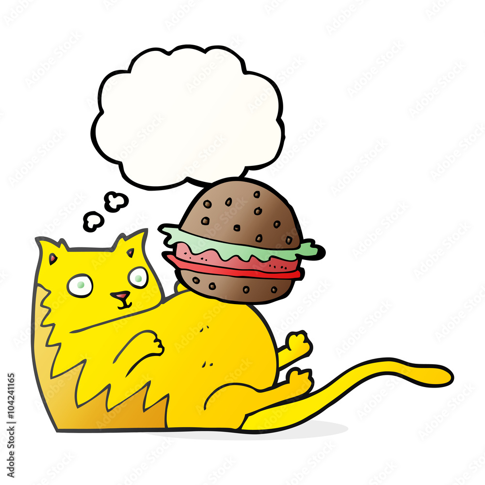 thought bubble cartoon fat cat with burger thought bubble cartoon fat cat with burger