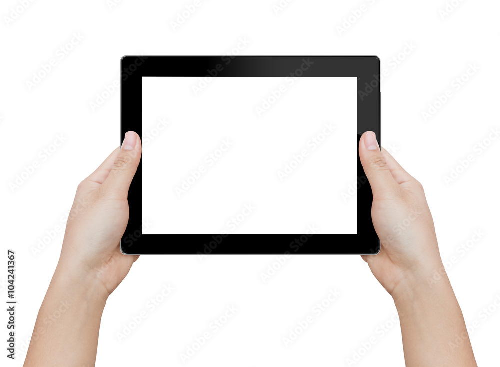 woman hand holding digital tablet isolated clipping patch inside woman hand holding digital tablet isolated clipping patch inside