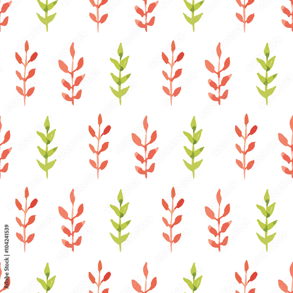 Watercolor seamless green leaves pattern.