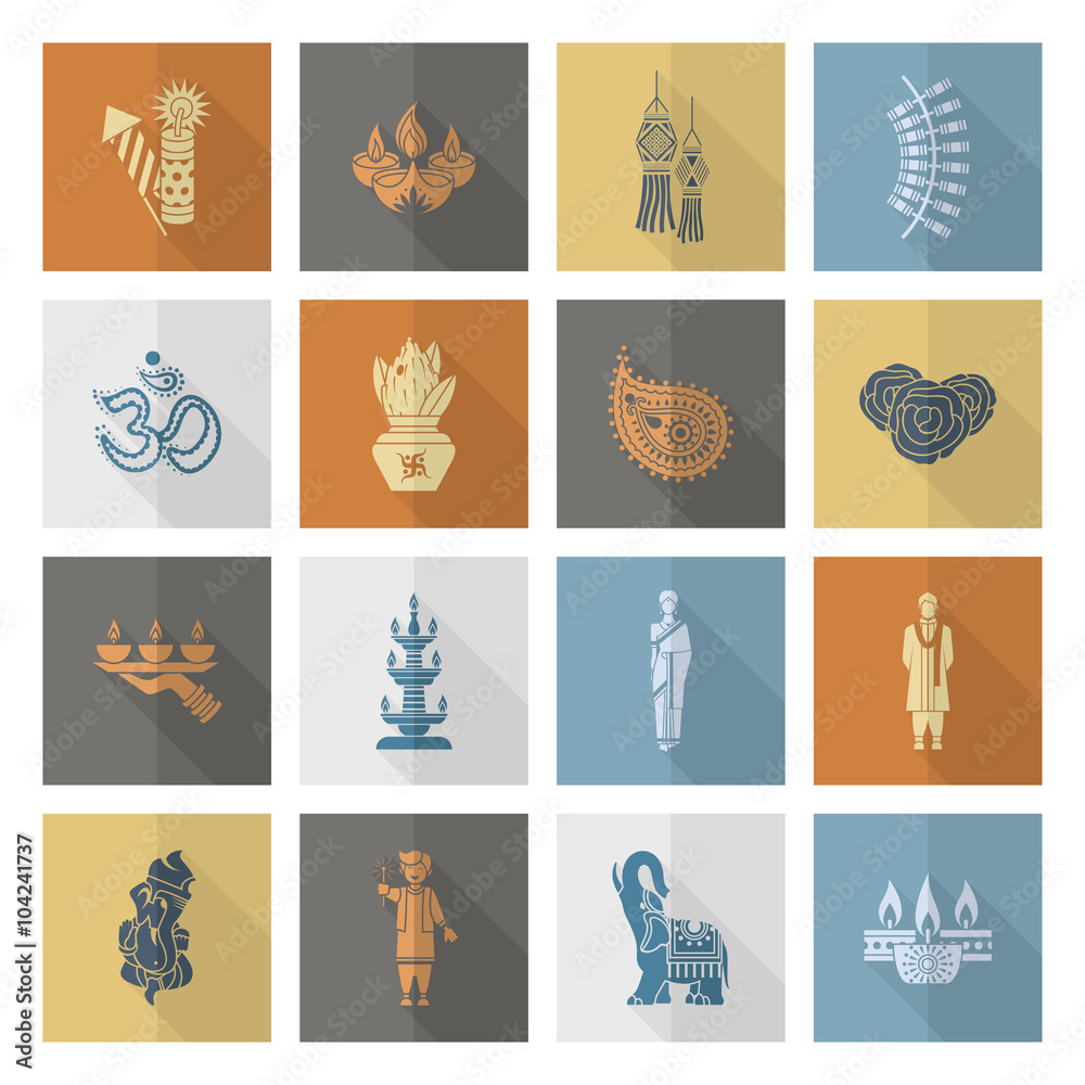 Fototapeta premium Diwali. Indian Festival Icons