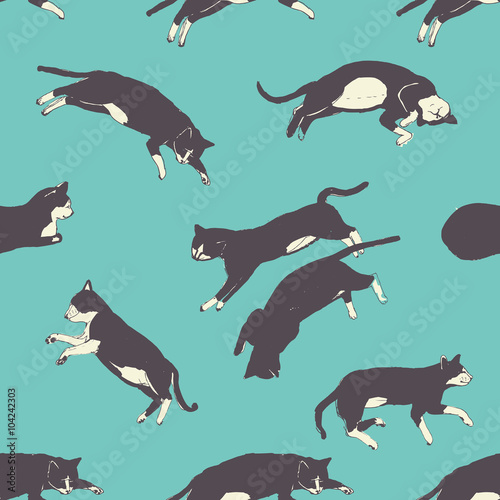 Hand drawn sweet cats sleeping pattern in vector.