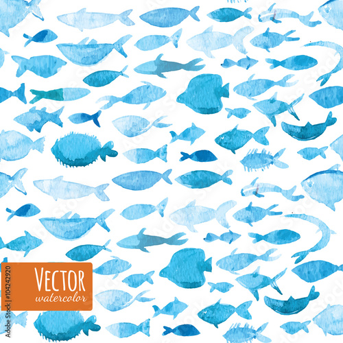 Concept design vector illustration art of group of beautiful watercolor fishes.