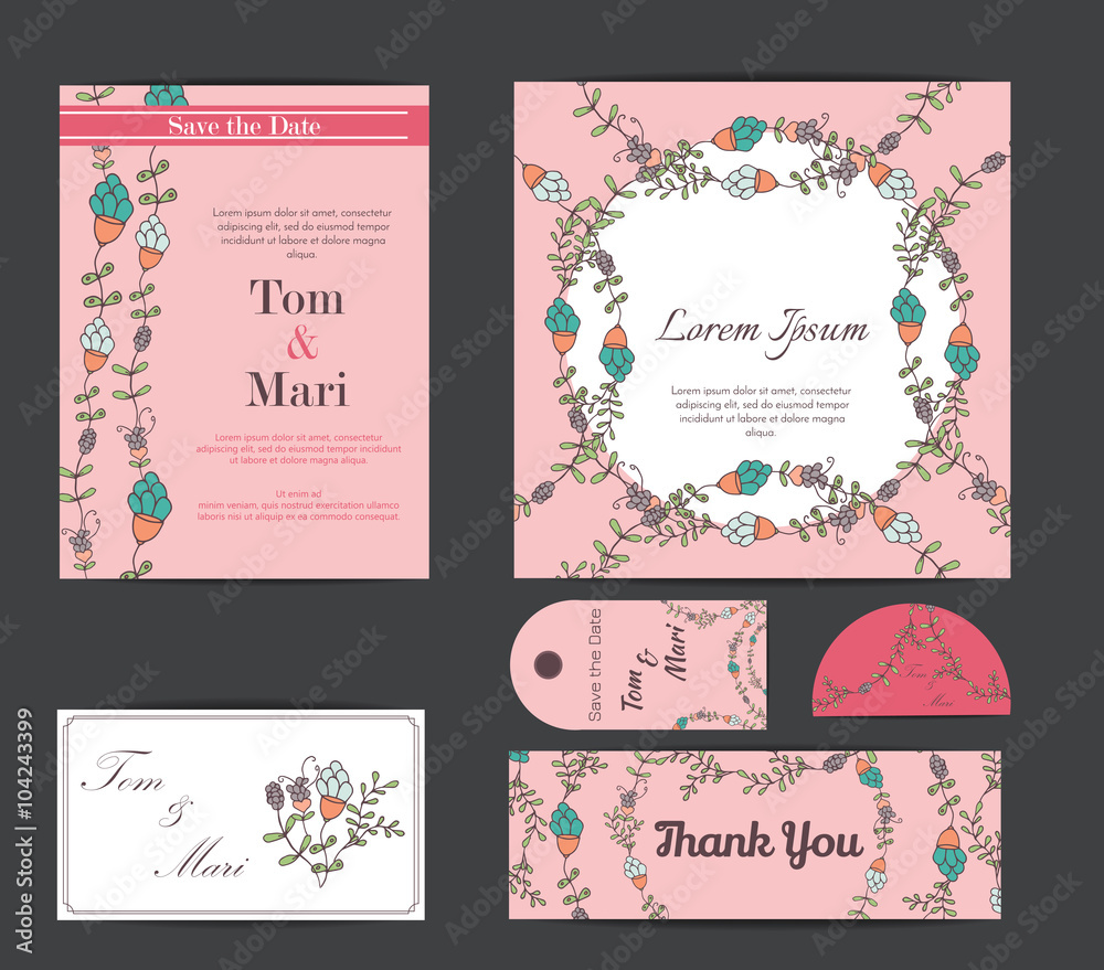 Wedding floral template collection.Wedding invitation