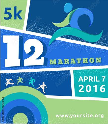 Running marathon, people run, colorful poster