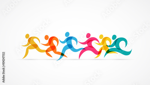 Running marathon colorful people icons and symbols