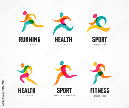 Running marathon colorful people icons and symbols