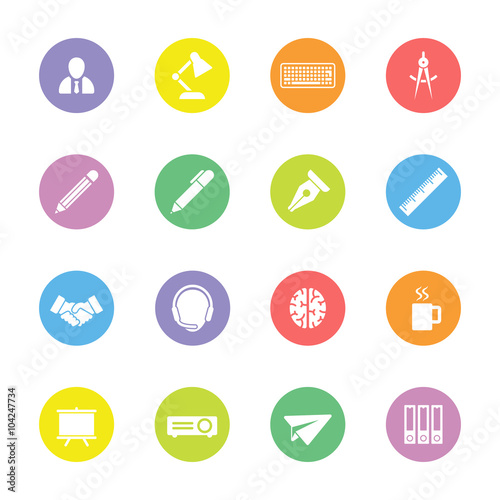 colorful flat icon set 8 on circle for web design, user interface (UI), infographic and mobile application (apps)