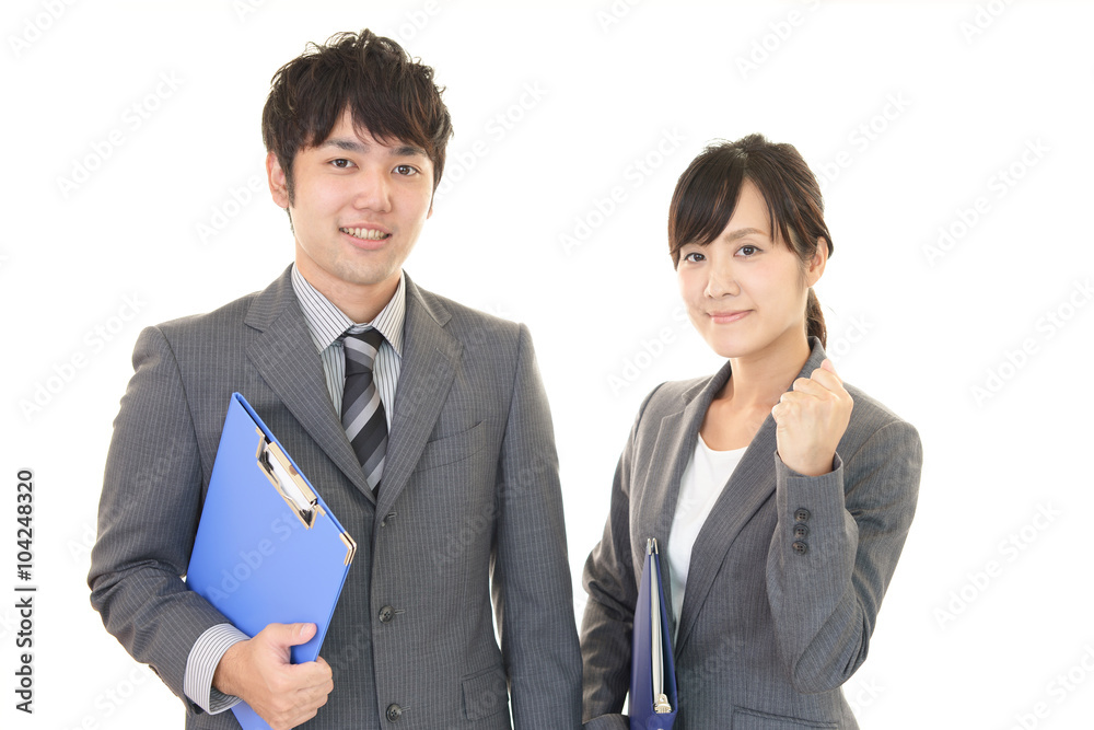 笑顔のビジネスマンとOL