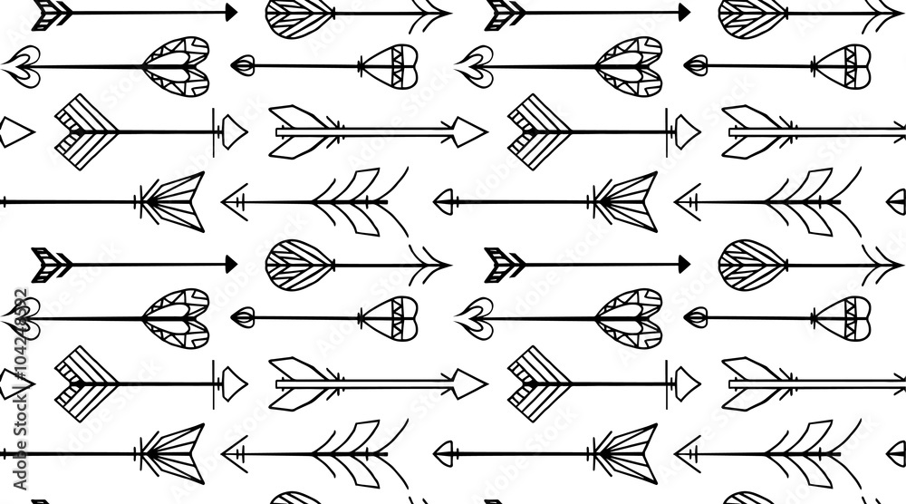 Seamless black and white texture with Boho arrows Stock Vector | Adobe ...