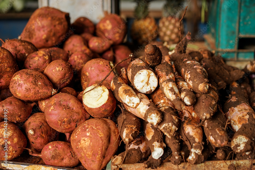 Fototapeta premium Vegetable market with yams