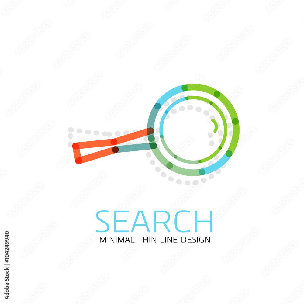 Vector thin line design logo magnifying glass, search and find or zoom logotype concept. Linear minimalistic business icon Vector thin line design logo magnifying glass, search and find or zoom logotype concept. Linear minimalistic business icon
