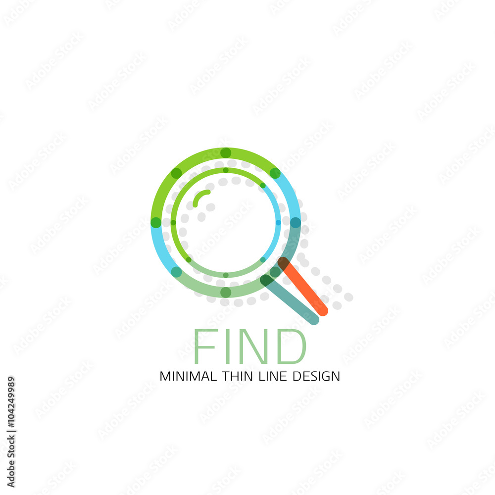 Vector thin line design logo magnifying glass, search and find or zoom logotype concept. Linear minimalistic business icon Vector thin line design logo magnifying glass, search and find or zoom logotype concept. Linear minimalistic business icon