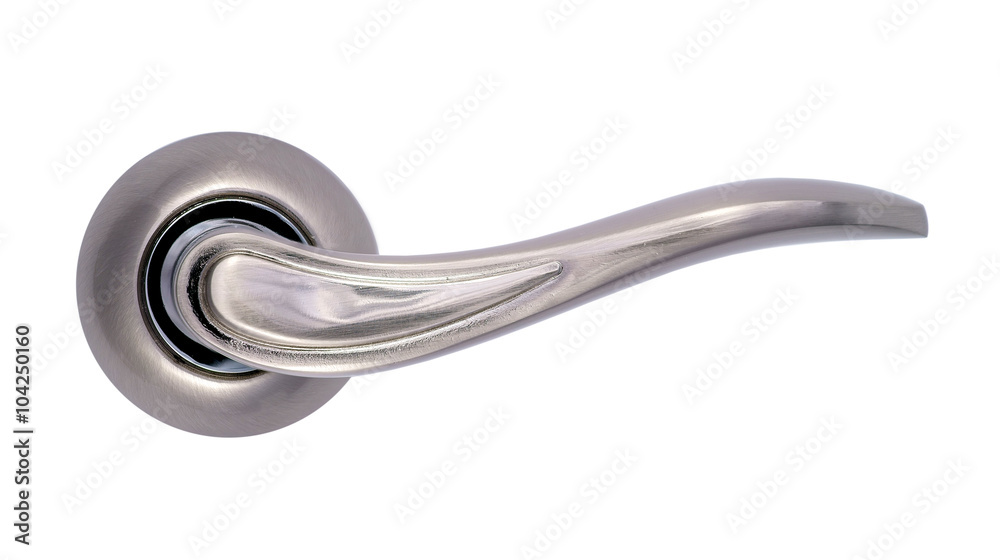 Door handle of silver on a white background front view