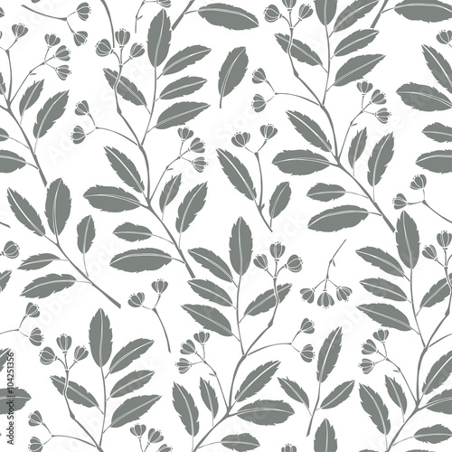 Abstract floral background. Seamless monochrome pattern with hand drawn flowering branches © maritime_m