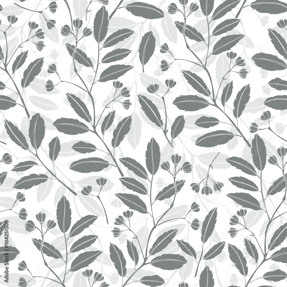 Abstract floral background. Seamless monochrome pattern with hand drawn flowering branches Abstract floral background. Seamless monochrome pattern with hand drawn flowering branches