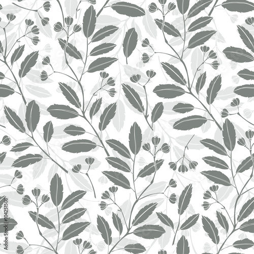 Abstract floral background. Seamless monochrome pattern with hand drawn flowering branches