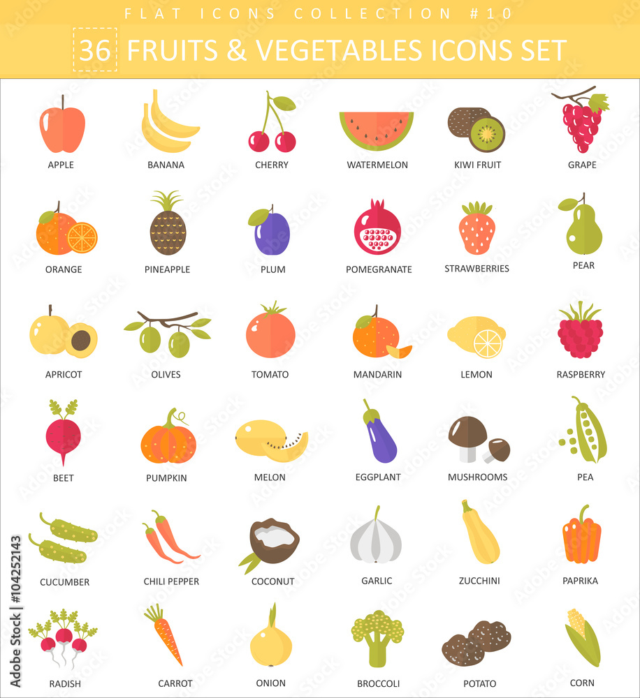 Vector vegetables and fruits outline icon set. Elegant thin line style design.