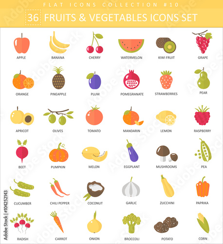 Vector vegetables and fruits outline icon set. Elegant thin line style design.