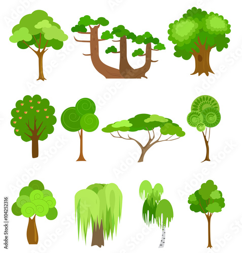 Vector trees icons illustrations. Simple cartoon style.