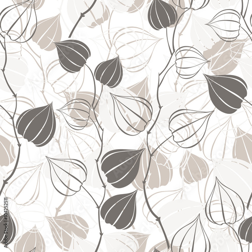 Seamless pattern with branches physalis. Abstract floral background.